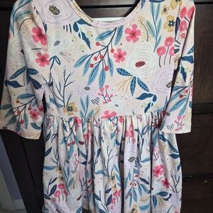 Floral Print Kids Dress - Pink and Blue